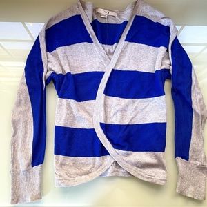 XXI Gray Blue STRIPE Cotton BAT Sleeve OPEN Front CARDIGAN Sweater S SMALL